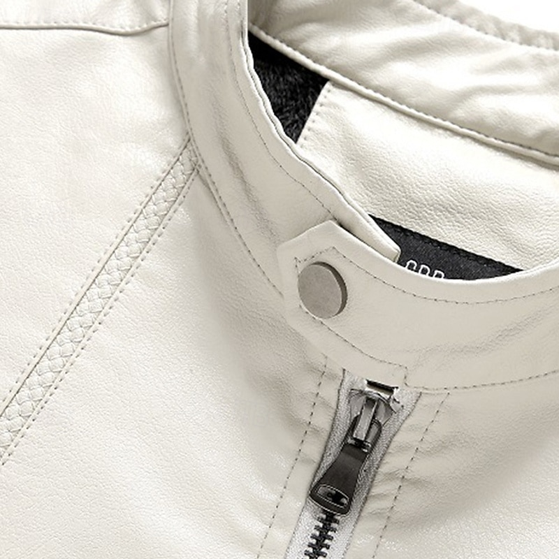 Men's Faux Leather Jacket Fleece Jacket Biker Jacket Motorcycle Jacket Vacation Daily Windproof Warm Pocket Fleece Fall Winter Plain Fashion Classic Stand Collar Regular Black White Wine Jacket 2025 - $54.99 –P5