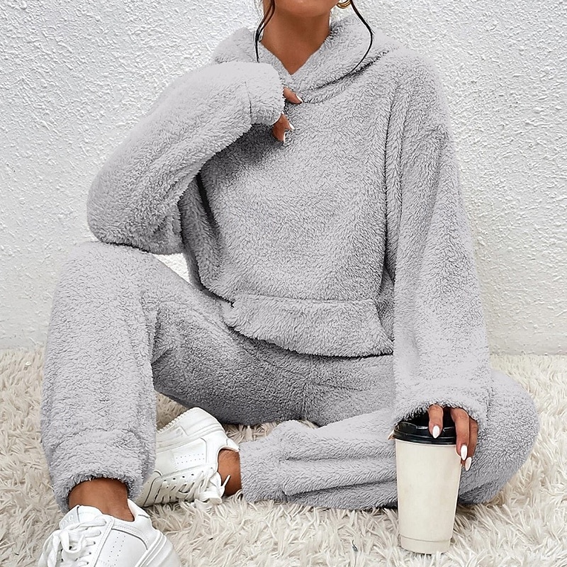 نسائي بدلة رياضية من قطعتين هودي صالة مجموعات بدلات رياضية لون سادة أطقم ملابس رياضية خريف & شتاء أسود أبيض الصالة الرياضية الخارج ركض كم طويل رياضة ألبسة رياضية مرن نسبياً عادي 2026 - $42.99 –P14