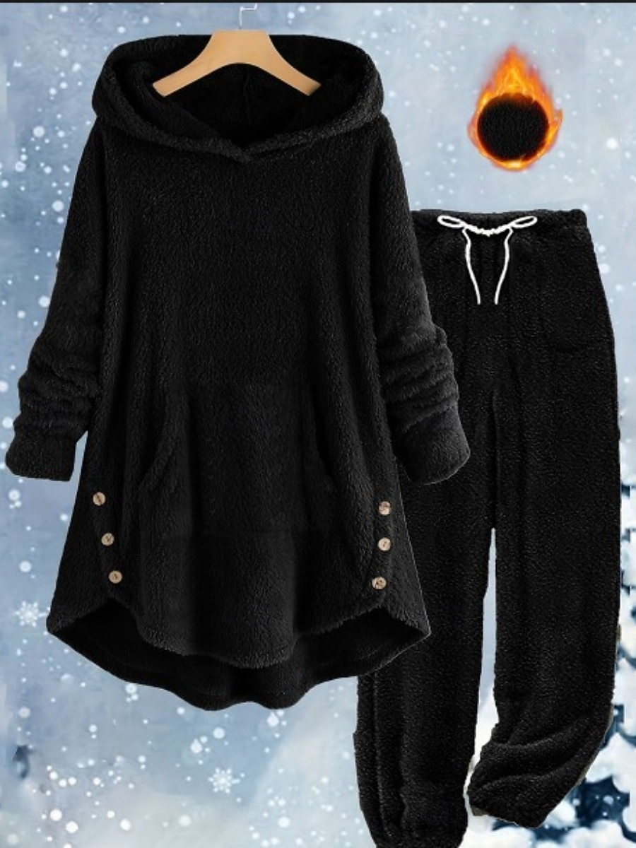 Femmes Ensembles de Pantalons manche longue À capuche Uni Mode Streetwear Quotidien Occasionnel Quotidien Noir Blanche Jaune Printemps Coupe Ample de 2026 ? $49.99 –P3