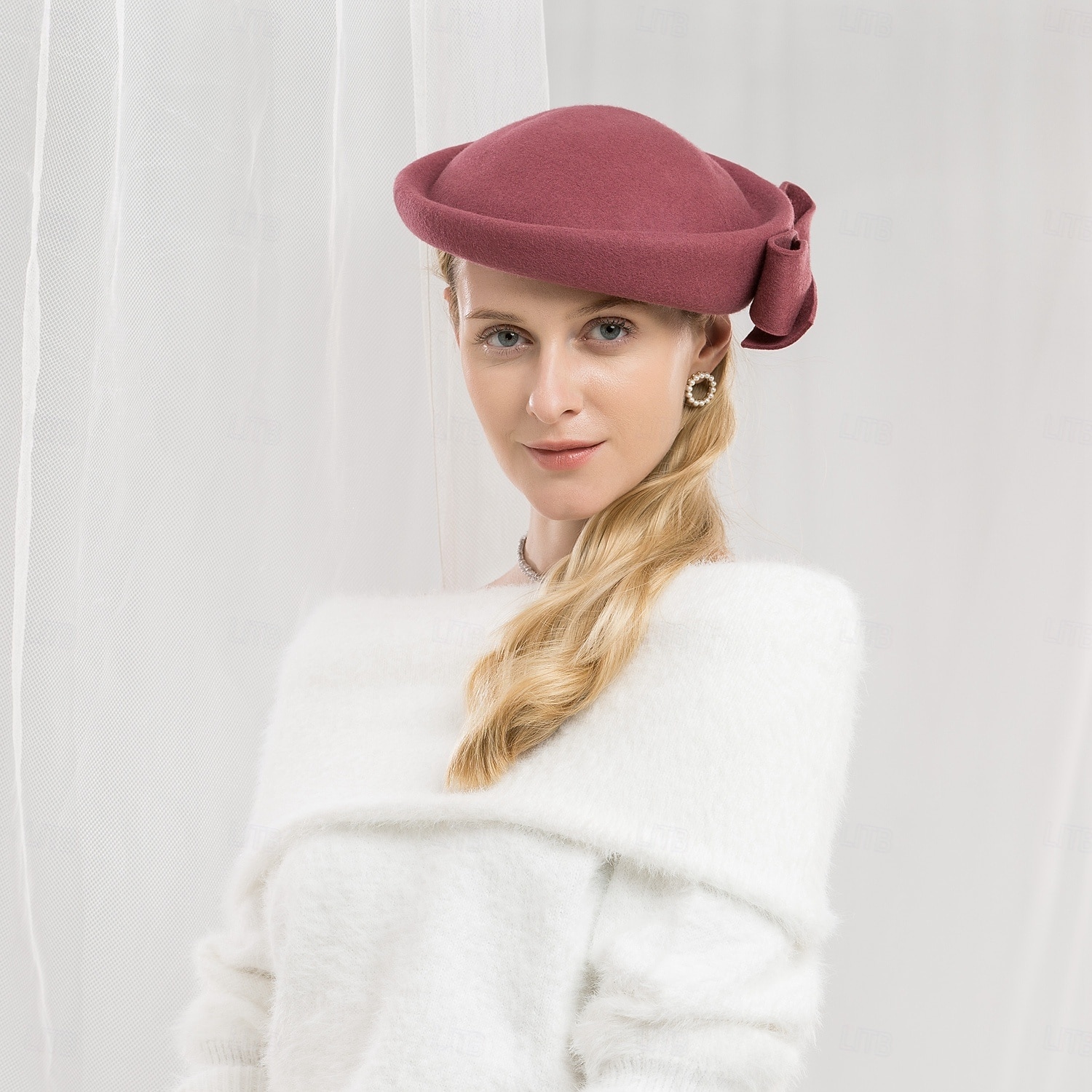 hatter 100 % ull berethatt pillebokshatt bryllup cocktail elegant bryllup med sløyfe ren farge hodeplagg hodeplagg 2025 - $49.99 –P6