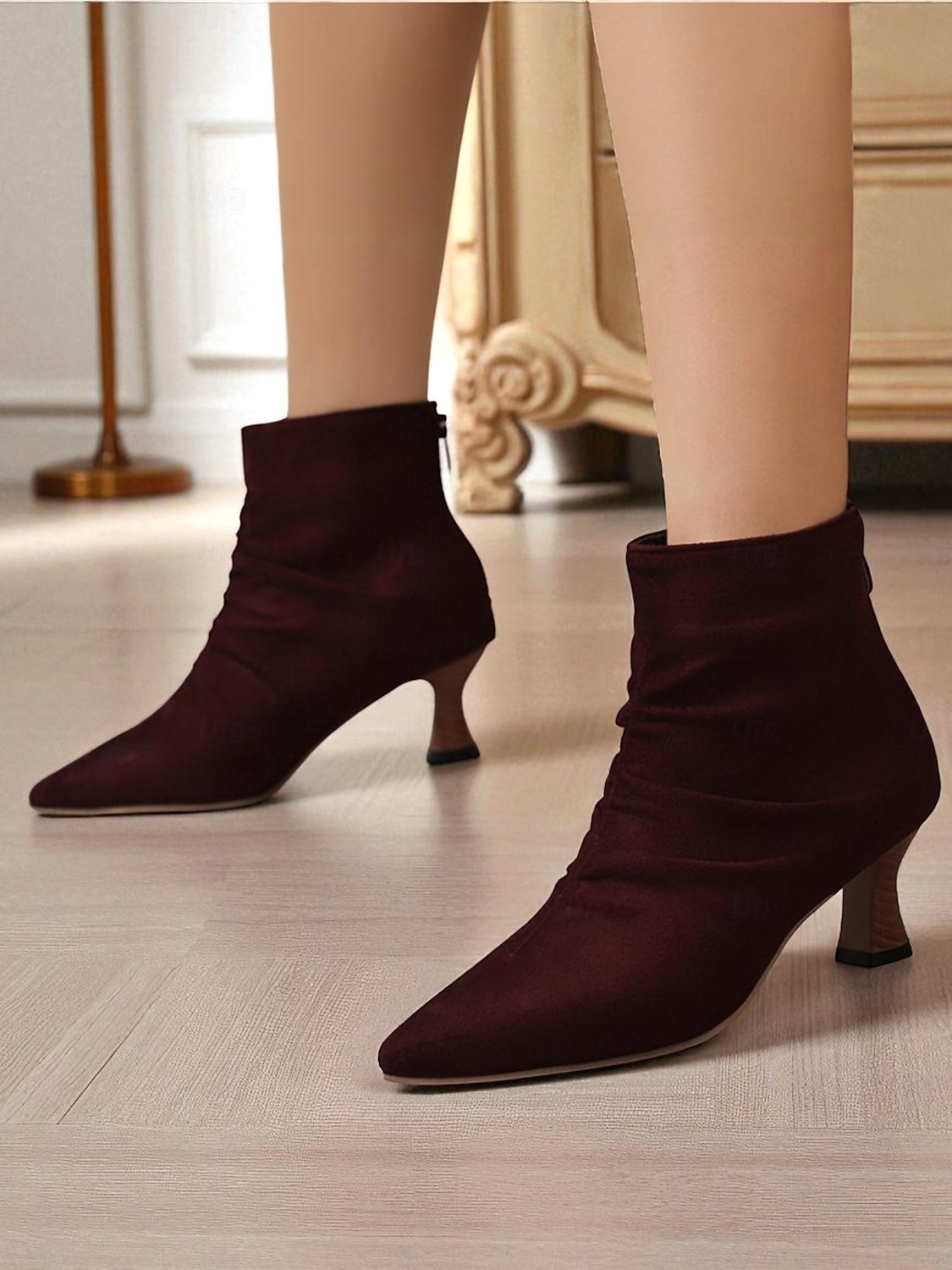 Dámské Boty Slouchy boty Práce Denní Kotníkové boty Booties Zip Nízký tenký Palec do špičky Elegantní Módní Umělá kůže Zip Matná černá Zářivě černý Bordó 2025 - $54.99 –P2