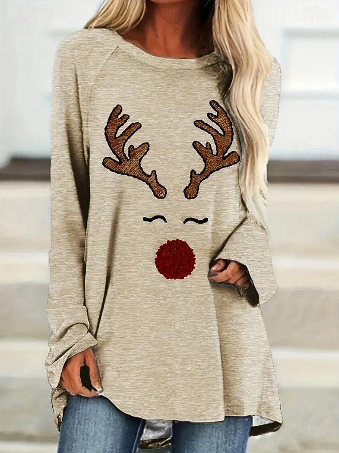 Noël Femmes T-shirt Graphique Père Noël Girafe ancien Élégant Occasionnel manche longue Col ras du cou Hauts Longs Quotidien Sortir Week-end Imprimé Blanche Bleu Kaki Printemps Automne Hiver de 2025 ? $24.99 –P2