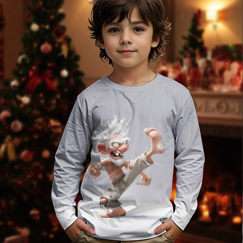 Christmas Boys' 3D Graphic Cartoon T shirt Tee Long Sleeve Spring Fall Fashion Basic Kids 4-12 Years Crew Neck Outdoor Casual Daily Regular Fit 2025 - €12.25 –P3