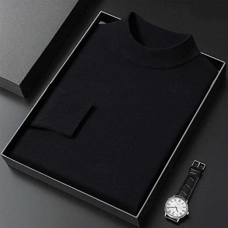 Men's Sweater Pullover Sweater Jumper Ribbed Knit Regular Tops Knitted Slim Fit Plain Turtleneck Knitwear Contemporary Casual Daily Wear Clothing Apparel Fall Camel Black M L XL 2026 - $26.99 –P3