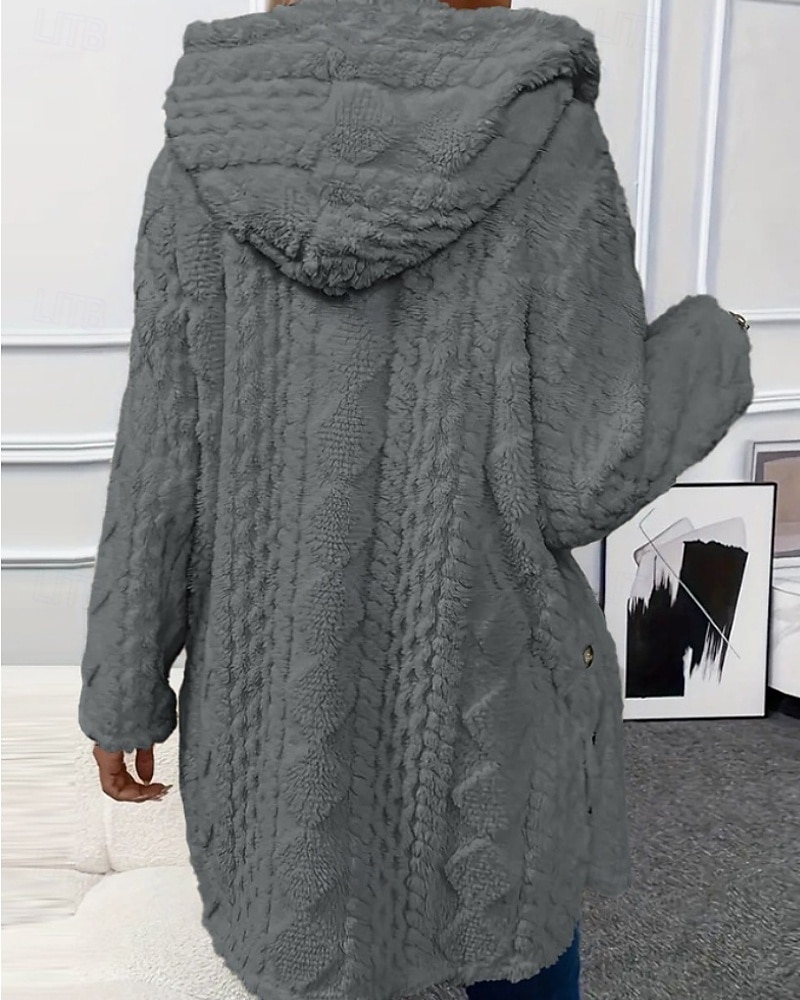 Dame Teddyfrakk Hettegenser Hold Varm Bekvem Knapper Fritid عادي Feriereise Ut på byen Helg Normal Hettegenser Normal Langermet Yttertøy Svart Hvit Aprikos Høst Vinter 2025 - $26.99 –P6