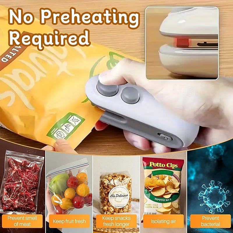 Mini Bag Sealer with Cutter and Magnet Portable Heat Sealing Machine for Snack, Chip, Cookie & Plastic Bags – Handheld Sealer with Magnetic Design, 16W Power, Includes Charging Cable 2025 - $10.99 –P1