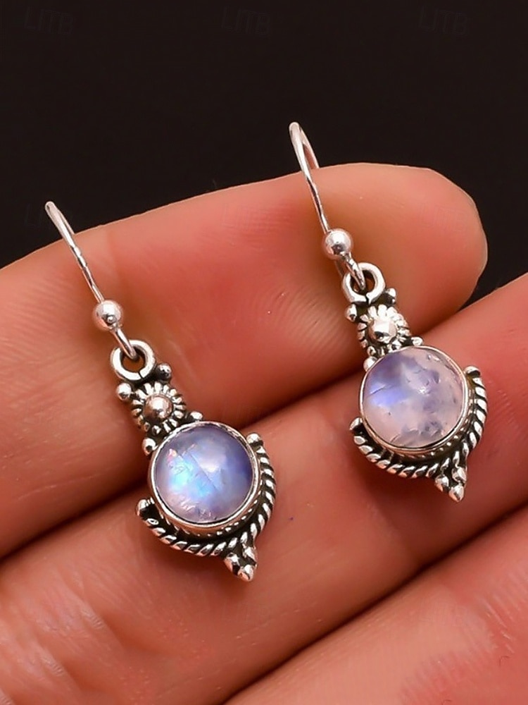 Женские серьги-подвески из лунного камня с винтажным серебряным дизайном, элегантные украшения в стиле бохо для вечеринок, свадеб и повседневной носки 2026 - $5.99 –P8