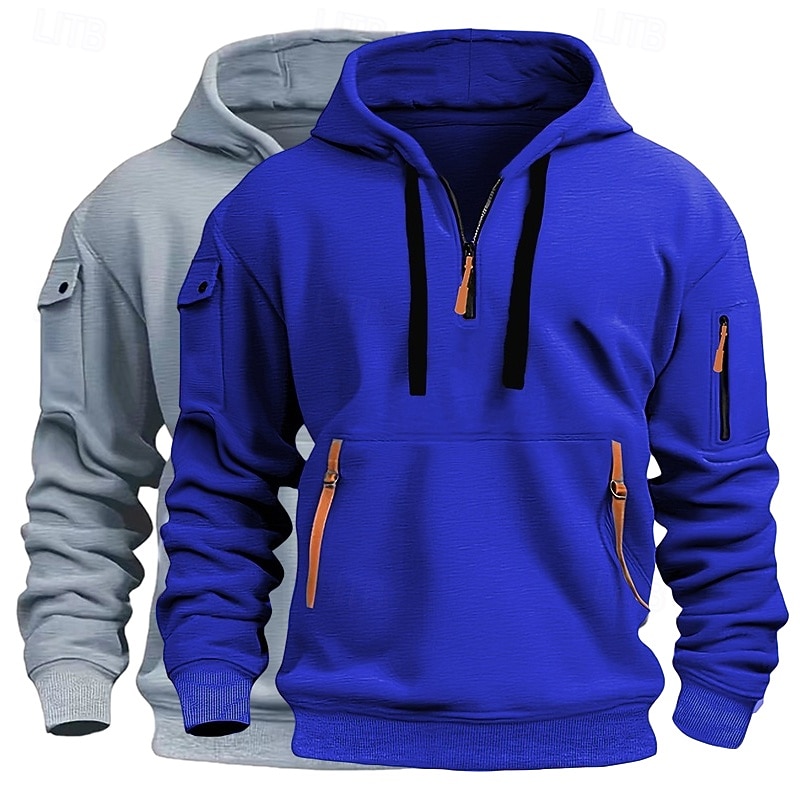 Homme Sweat à capuche Sweat à capuche quart zippé Sweat à capuche tactique Kaki + Noir Gris clair + bleu Gris foncé + Noir Blanc + Gris clair Vin+Noir À capuche Uni Fermeture éclair Sport & Loisir de 2025 ? $39.99 –P9