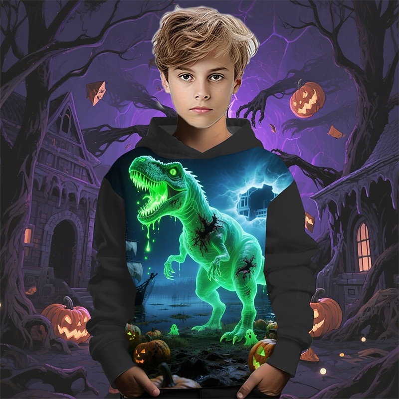 Halloween Pojkar 3D Pumpa Dinosaurie Huvtröja Långärmad Vår Höst Mode Streetwear Barn 4-12 år Huva Utomhus Ledigt Dagligen Normal 2025 - $18.99 –P1