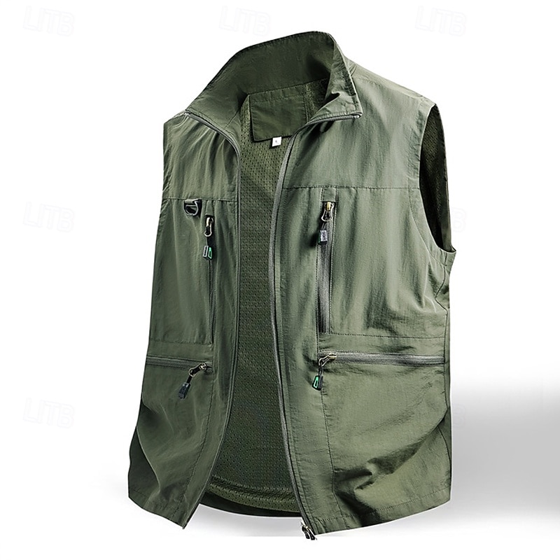Ανδρικά Veste Gilet Γιλέκο ψαρέματος ΕΞΩΤΕΡΙΚΟΥ ΧΩΡΟΥ Καθημερινά Μοντέρνα Καθημερινό Άνοιξη Φθινόπωρο Κουμπώσου Τσέπη Νάιλον Άνετο Σκέτο Φερμουάρ Όρθιος Γιακάς Κανονικό Μαύρο Λευκό Χακί Πράσινο Χακί 2026 - $34.99 –P16