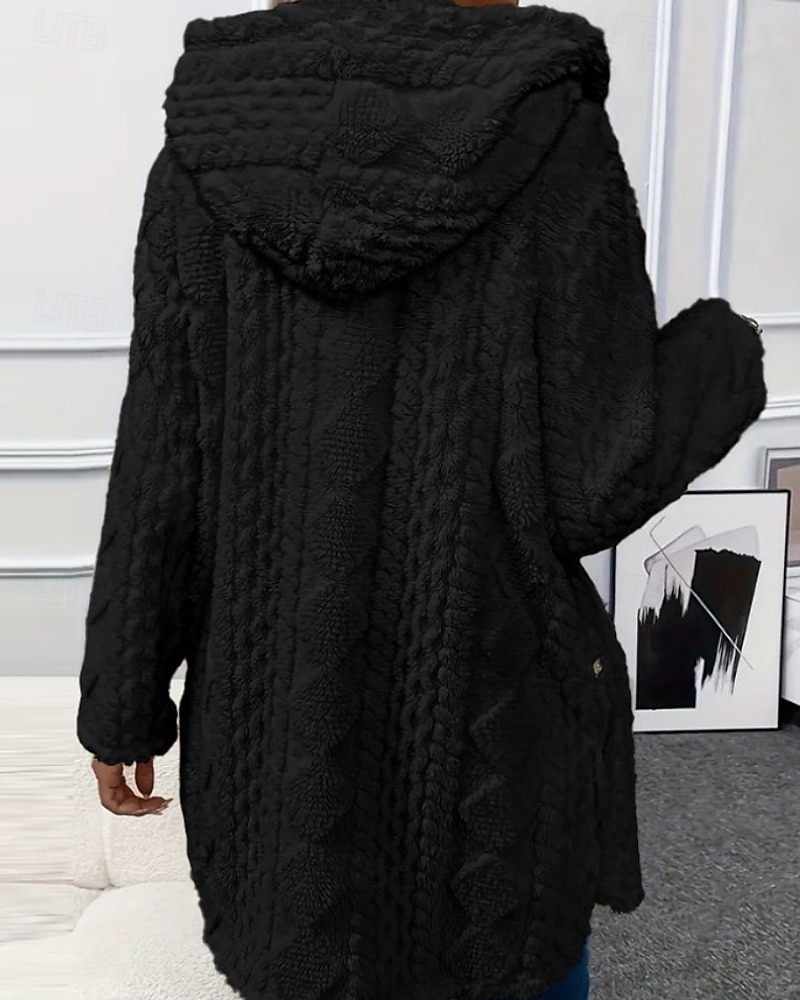 Dame Teddyfrakk Hettegenser Hold Varm Bekvem Knapper Fritid عادي Feriereise Ut på byen Helg Normal Hettegenser Normal Langermet Yttertøy Svart Hvit Aprikos Høst Vinter 2025 - $26.99 –P17