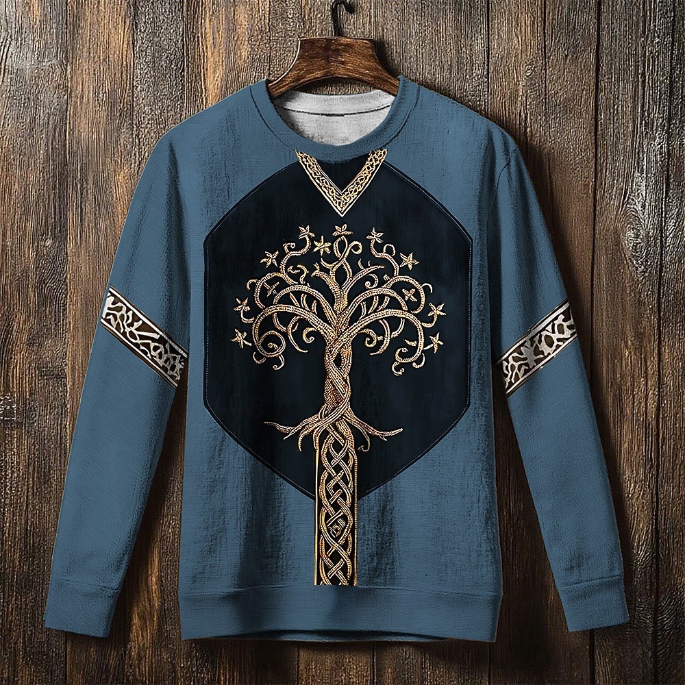 Herren Sweatshirt Blau Khaki Rundhalsausschnitt Baum des Lebens Yggdrasil Keltischer Knoten Druck Lässig Täglich Ferien Vintage Vikinger Herbst Winter Bekleidung Kapuzenpullover Sweatshirts 2025 - $27.99 –P3
