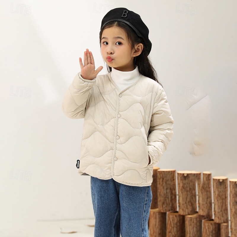 Kinder Mädchen Daunenjacke Daunenjacke Einfarbig Niedlich Tasche Knöpfe Schule Mantel Oberbekleidung 4-12 Jahre Winter Schwarz Hellgrün Rosa 2025 - $116.99 –P4