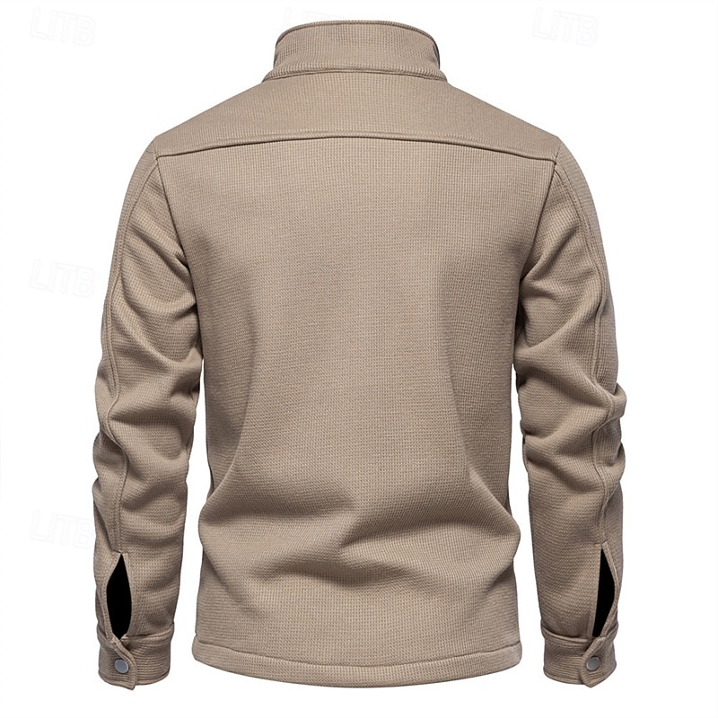 Herren Waffeljacke Fleecejacke Cargo-Jacke Freizeitjacke Urlaub Täglich Warm Tasche Herbst Winter Einfach Mode Klassisch Revers Regulär Schwarz Weiß Marineblau Blau Khaki Jacken 2025 - $54.99 –P10