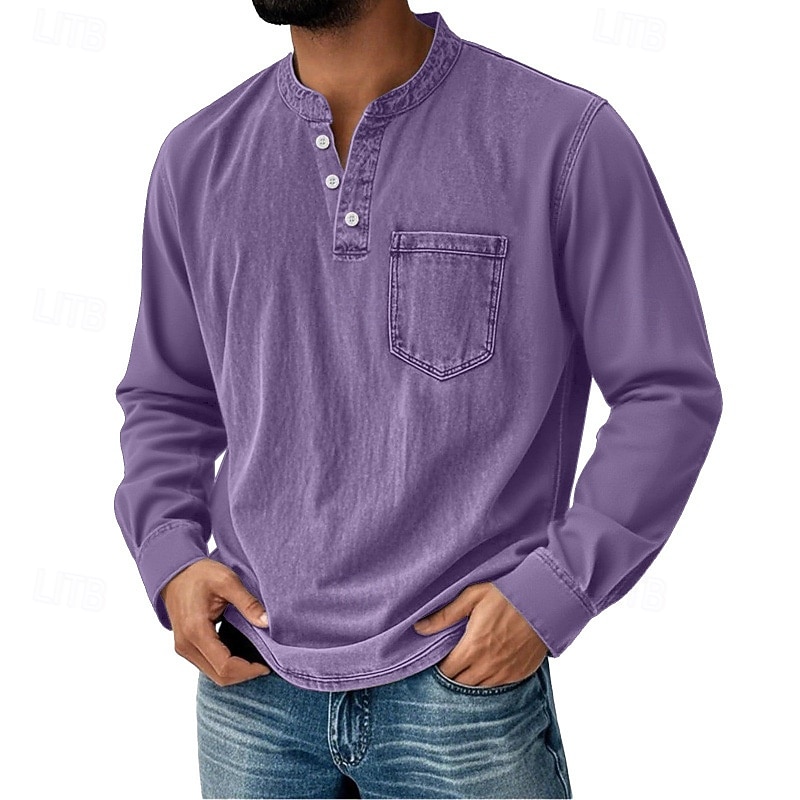 Pánské Retro Tričko Henley Tričko Tričko Dlouhý rukáv Retro Na běžné nošení Ležérní Jaro Podzim Celý rok Černá Růžová Fialová Vodní modrá Trávová zelená Henley Tričko Henley 2025 - $26.99 –P7