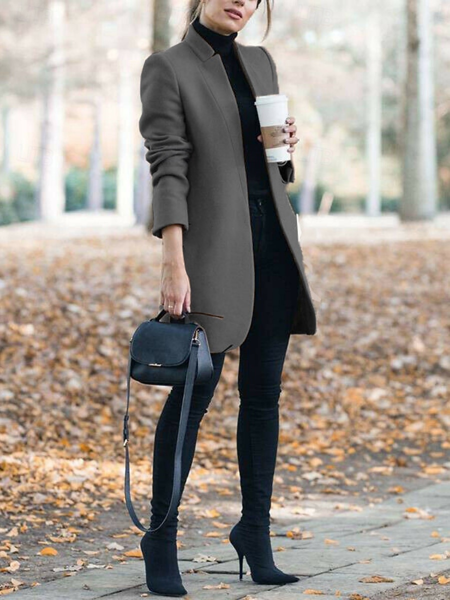 Femmes Veste d'hiver Chaud Respirant Coupe ajustée Élégant Occasionnel Uni Vacances Rue Occasionnel Tenue quotidienne Ouvert devant Long Col montant Coupe régulière manche longue Vêtements d'extérieur de 2025 ? $31.99 –P8