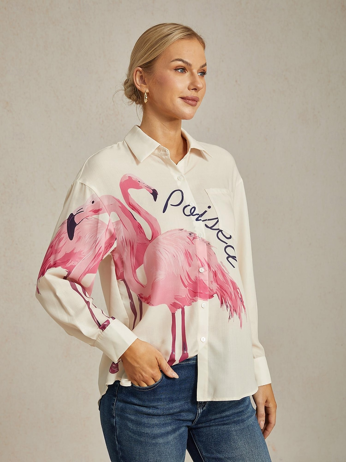 2026年 フラミンゴプリントのゆったりシャツ  コレクション – $15.99 –P3
