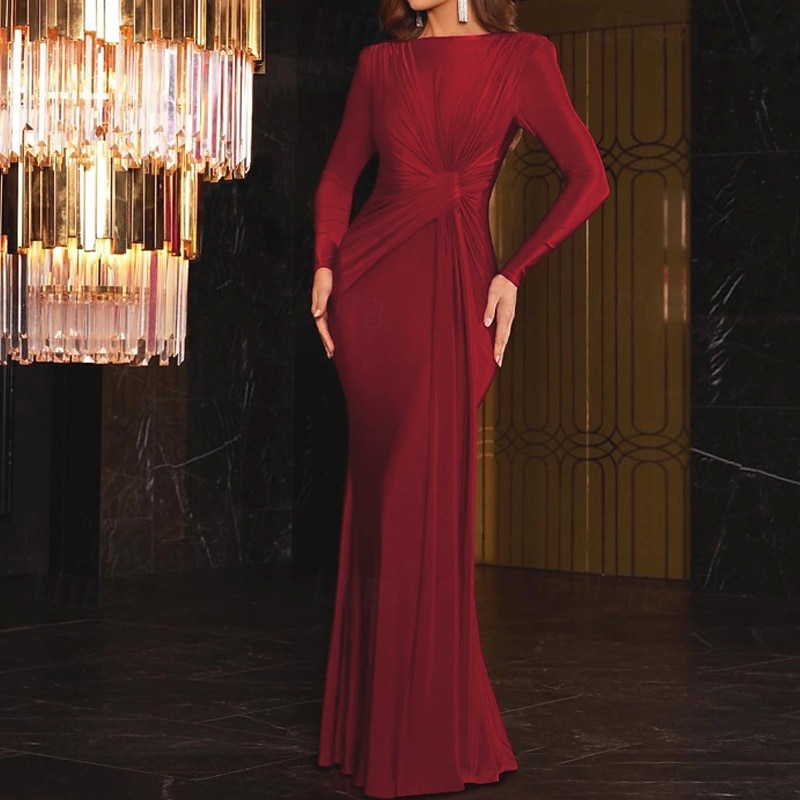 Femmes Robe Longue Maxi Robe Robe de Bal Robe de Soirée Robe en Satin Élégant Moderne Soirée Occasion Spéciale Coupe régulière Uni manche longue Col ras du cou Noir Rose Claire Rouge Bleu Roi Automne de 2025 ? $37.99 –P9