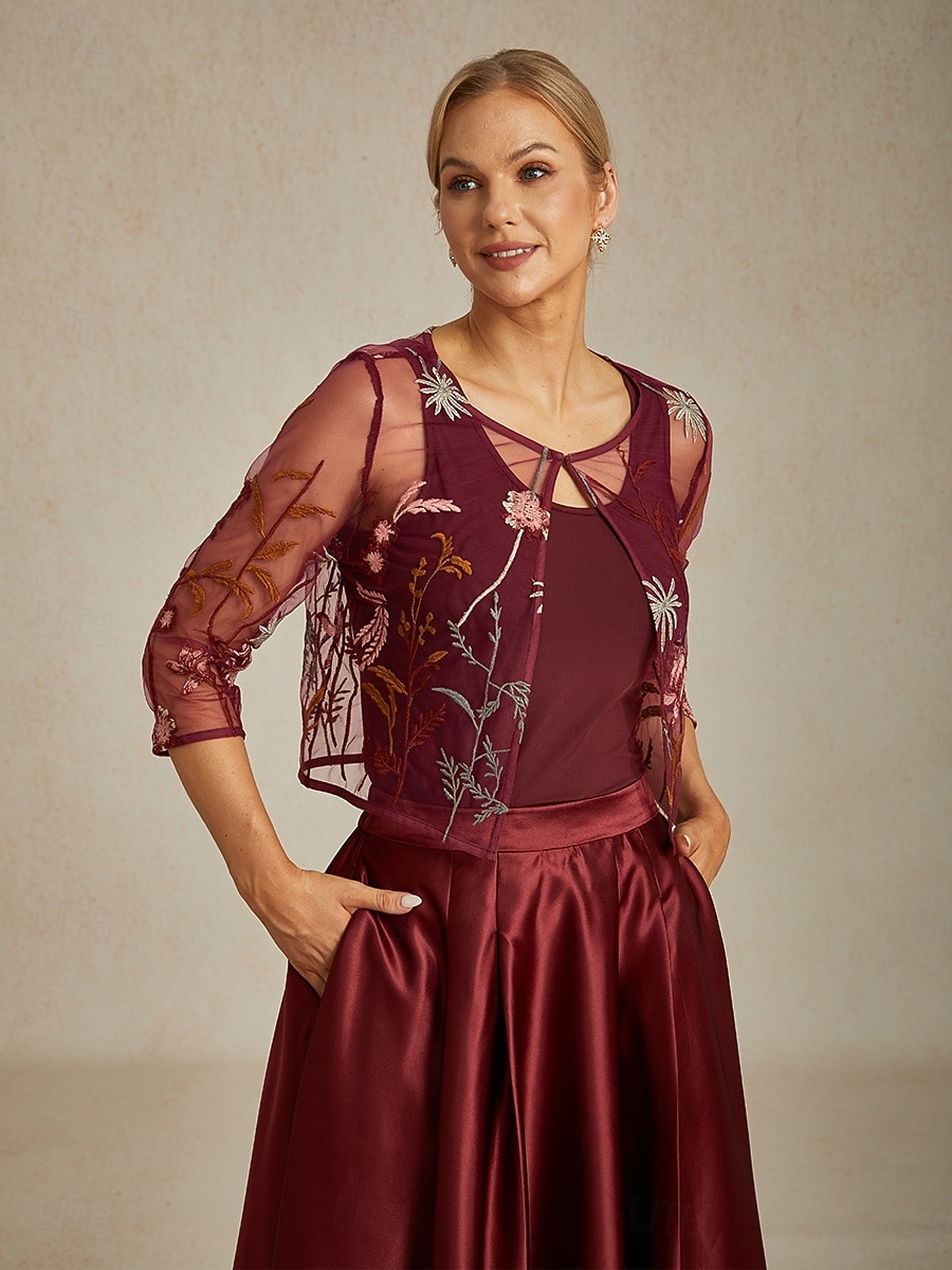 Γυναικεία Δαντελένια μπλουζάκια Φλοράλ Κομψό Στυλάτο Στρογγυλή Ψηλή Λαιμόκοψη Crop Tops Επισκέπτης γάμου Βραδινό Ρούχα για Πάρτυ Δαντέλα Κεντητό Κρασί Καλοκαίρι Άνοιξη Φθινόπωρο 2025 - AU $81.65 –P4