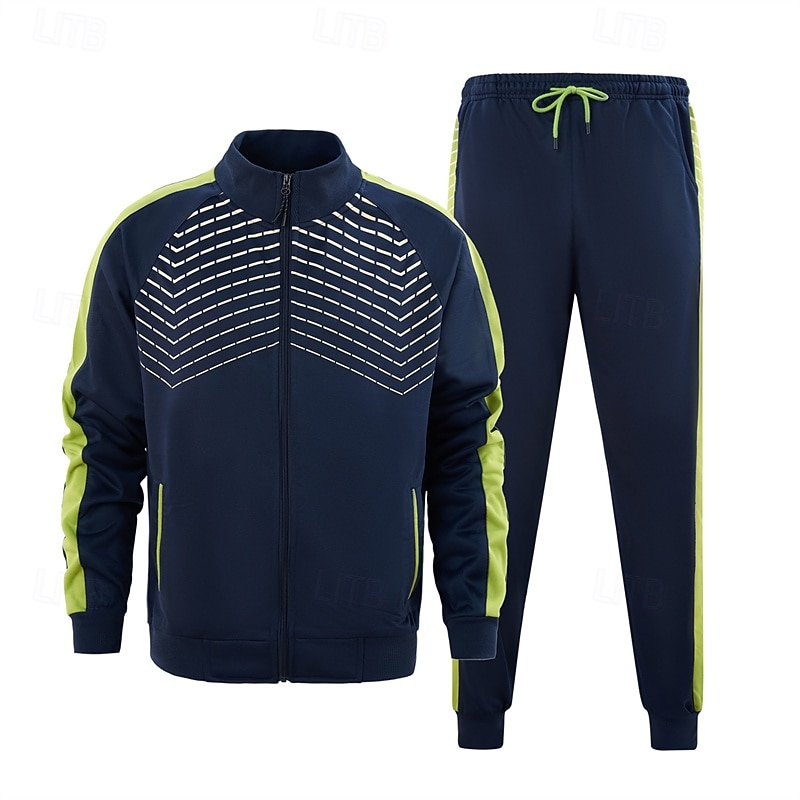Homens Moletom Conjunto de roupas Colarinho Chinês Ao ar livre Diário Esportes Com Cordão Zip Up Bolsos Bloco de cor Preto Azul Marinha Cinzento Claro Poliéster Roupas Esportivas Moda Roupa de rua de 2025 por $49.99 –P3