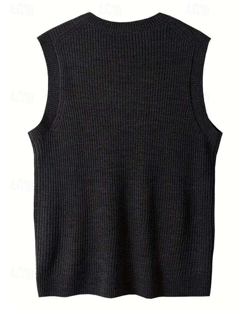Men's Sweater Vest Dress Sweater Pullover Sweater Jumper Vest Knit Sweater Ribbed Knit Regular Tops Knitted Plain V Neck Fashion Casual Vacation Daily Wear Clothing Apparel Fall Winter Black Green S 2025 - $22.99 –P13