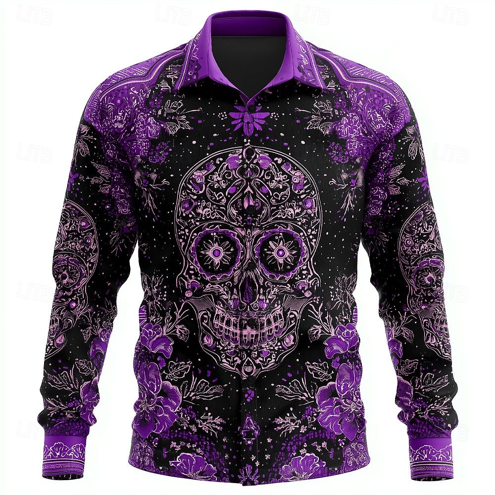 Per uomo Teschio Giorno dei Morti Fiore / Floreale Camicia Camicia con Bottoni Manica Lunga Gotico punk oscuro All'aperto Ferie Estate Primavera Collo ripiegato Stampa 3D camicie con colletto Blu del 2026 a $27.99 –P4