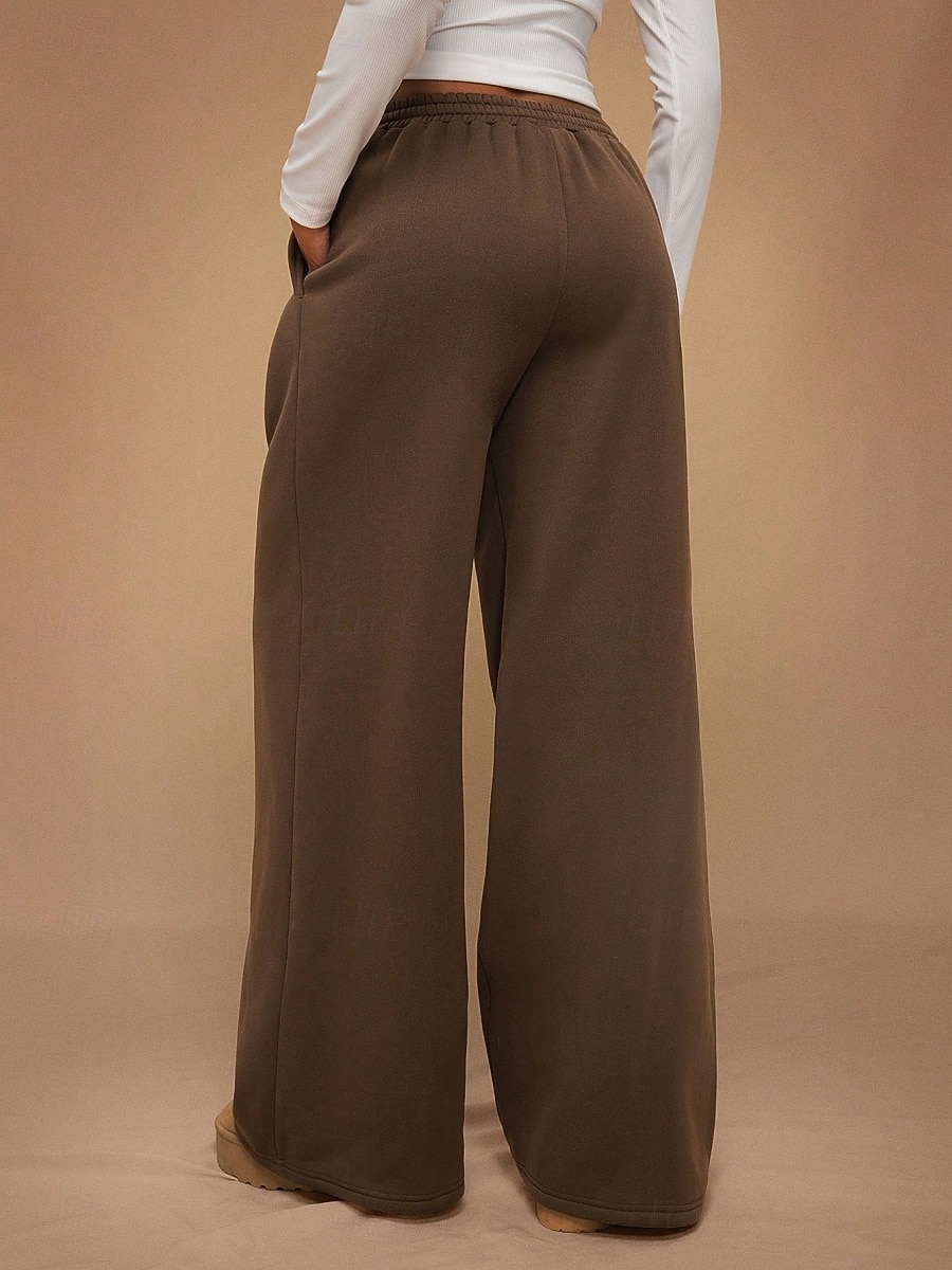 Femmes Joggings Jambe large Chinos Mode Streetwear Occasionnel Longueur complète Taille haute Uni Ceinture Élastique Confortable Doux Élastique Extérieur Rue Gris clair Noir Blanche Rouge Ét de 2026 ? $29.99 –P13