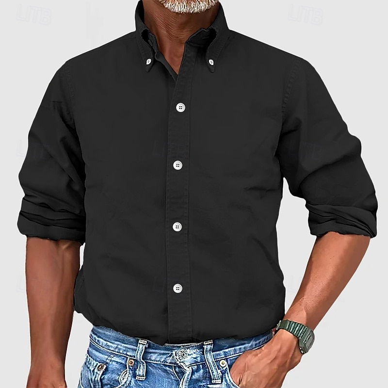 Herren Hemd Kleidhemd Durchgeknöpft Hemd Einfach Geschäft Täglich Schwarz Weiß Gelb Rosa Langarm Umlegekragen Sommer Frühling Bekleidung 2025 - $21.99 –P10