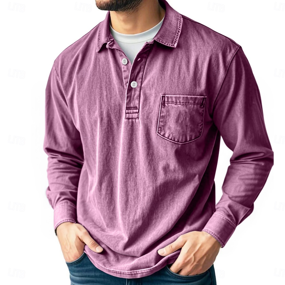 Men's Vintage Polo Shirts Golf Polos Shirts Street Business Classic Long Sleeve Vintage Basic Solid Color Pocket Fall Winter All-Seasons Regular Fit Pink Black Gray Blue Purple Khaki Polo Shirts 2025 - $28.99 –P1