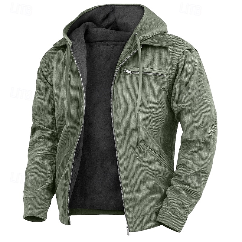 Homens Moletom Full Zip Hoodie Veludo Cotelê Moletom de lã Moletom com capuz forrado de lã Azul Marron Verde Cinzento Com Capuz Tecido Zíper Desportos e Ar livre Casual Diário Roupa de rua Legal de 2025 por $43.99 –P4