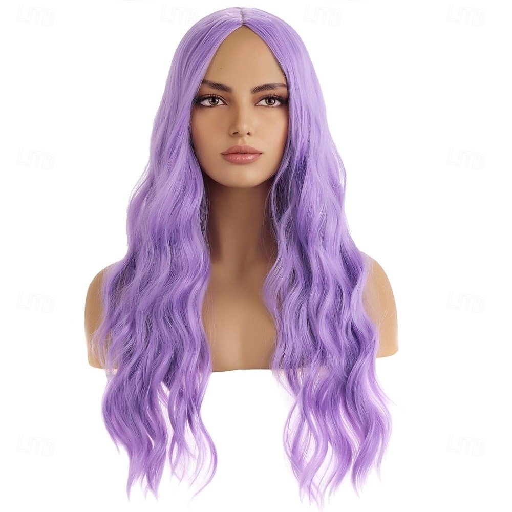 parrucca viola, parrucche lunghe e ondulate per donne, parrucche sintetiche viola lavanda per feste quotidiane del 2025 a $21.99 –P3