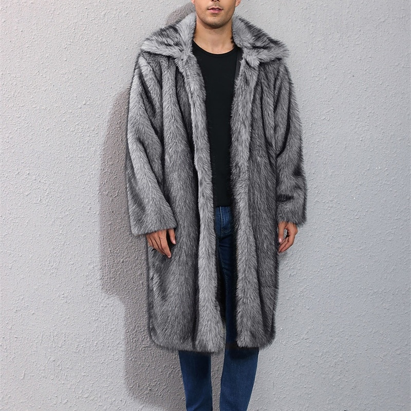 Herren Freizeitjacke Kunstpelzmantel Urlaub Täglich Thermowarm Plüsch Herbst Winter Einfach Mode Streetwear Revers Lang Weiß Gelb Kamel Grau Jacken 2025 - $58.99 –P12