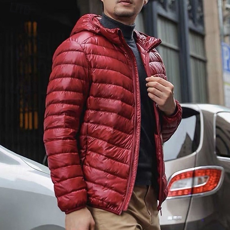 Herren Wintermantel Daunenjacke Gefütterte Jacke Tasche Polyester Urlaub Alltagskleidung Date Regulär Mode Lässig Bequem Thermowarm Winter Einfarbig Wein Schwarz Marineblau Königliches Blau 2025 - $24.99 –P3