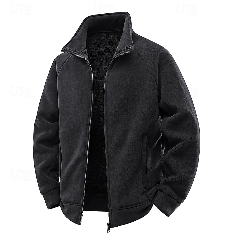 Men's Winter Jacket Fleece Jacket Casual Jacket Vacation Daily Thermal Warm Pocket Fleece Fall Winter Plain Fashion Streetwear Lapel Regular Black Khaki Army Green Dark Blue Jacket 2026 - $45.99 –P13