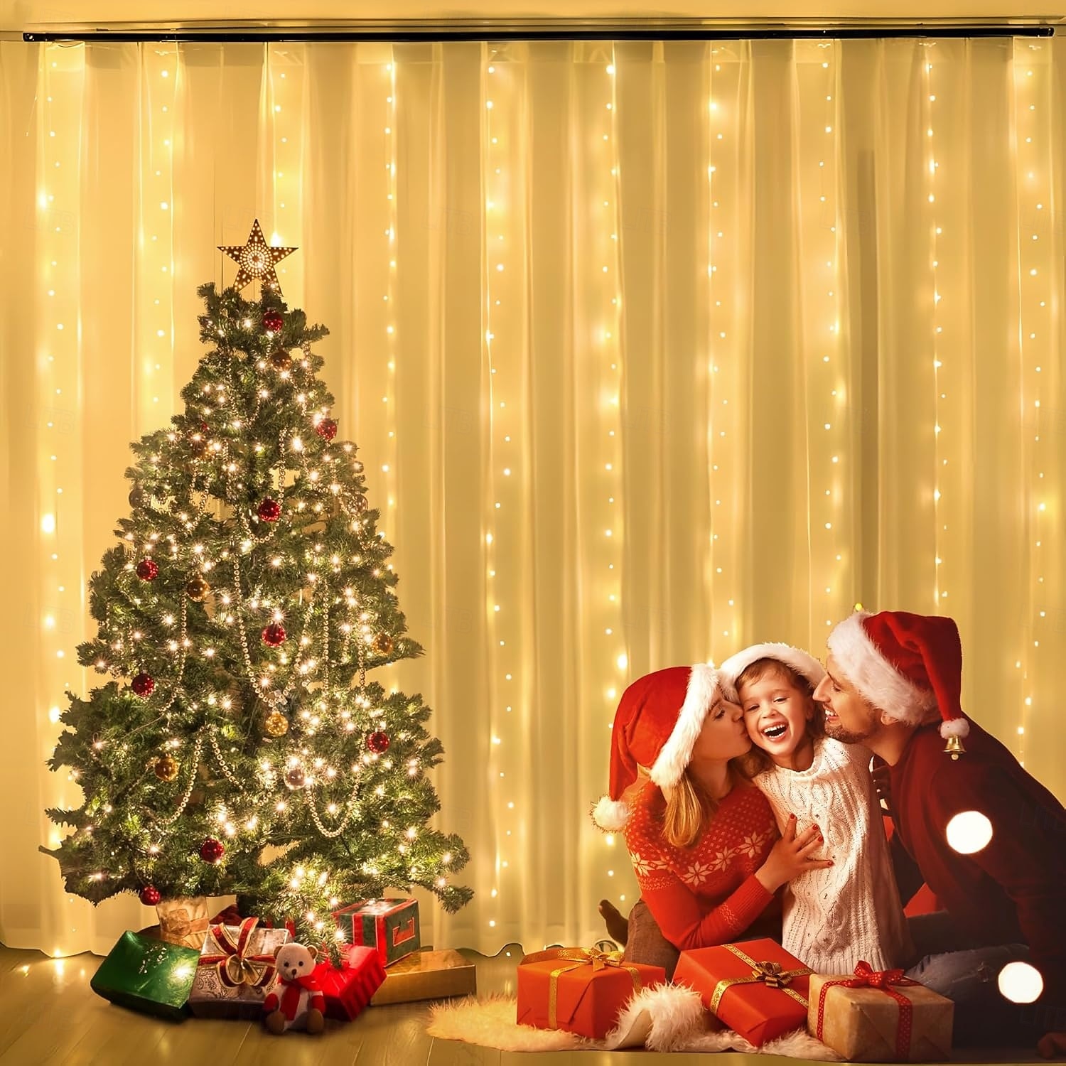 2026年 1個 カーテンライト 300 LEDs ウィンドウストリングライト 結婚式パーティー装飾、暖白  コレクション – $17.49 –P4