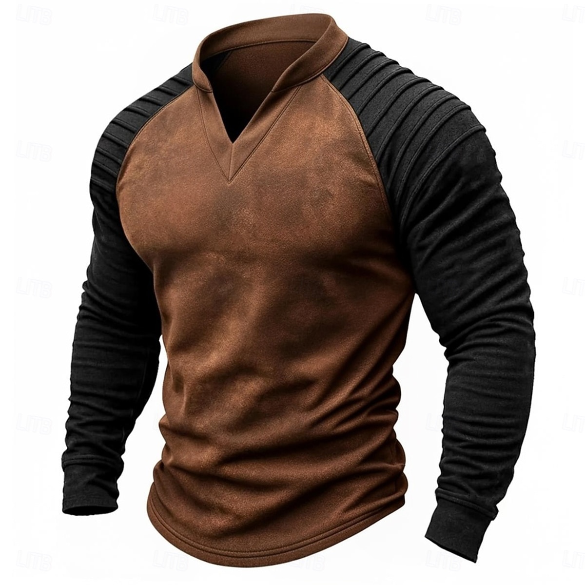 Férfi Tee Top Hosszú ujjú ing Hosszú ujj V-alakú Ősz Tél Tömör szín Szüret Napi Retro Fodrozott Színes Szabadtéri Utca Hétköznapi Kék Bíbor Barna Férfi felső póló 2025 - $26.99 –P4