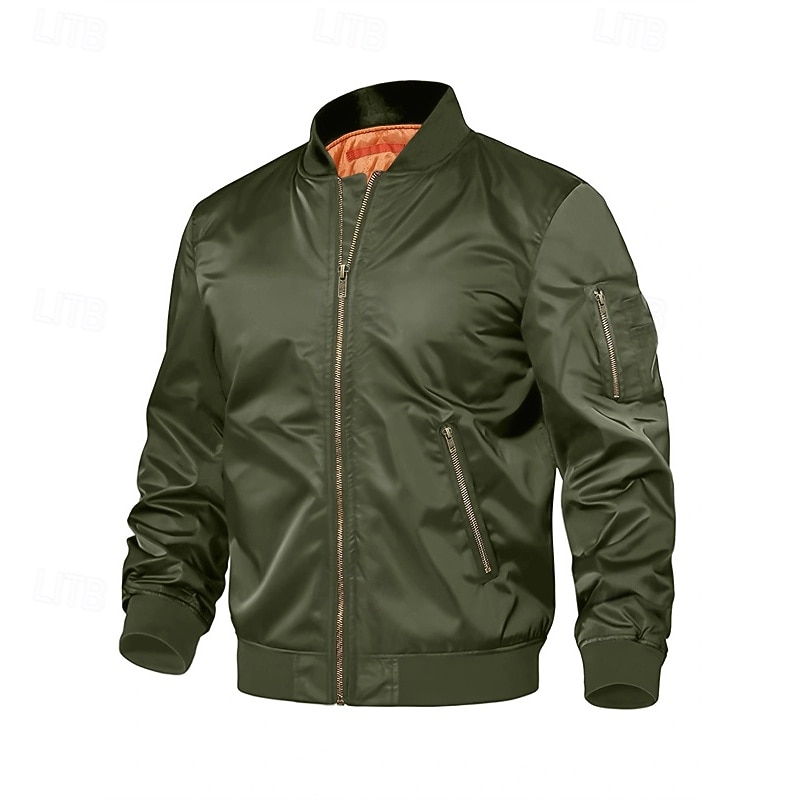 Per uomo Giubbotto bomber Giacca Casual Vacanza Quotidiano Traspirante Tasca Primavera Autunno Semplice Moda Classico Collo alla coreana Regolare Nero Verde militare Giacca del 2025 a $49.99 –P1