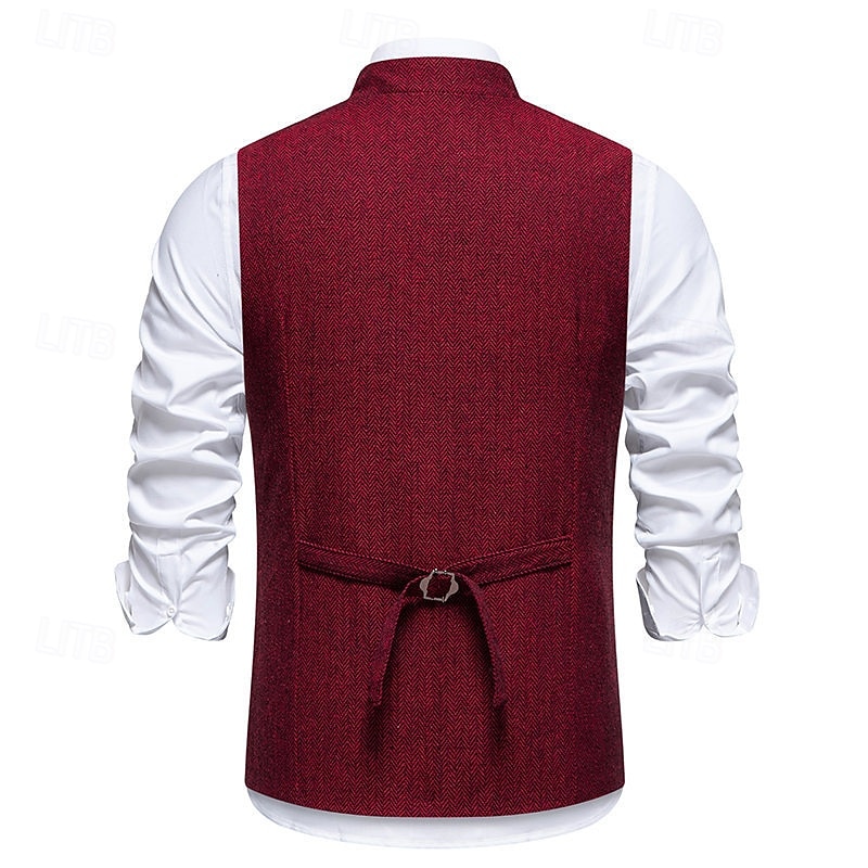 Herren Weste Gilet Urlaub Party Geschäft Mode Lässig Frühling Herbst Tasche Knöpfe Polyester Bequem Karomuster Streifen Einreihig Ein-Knopf Stehkragen Normale Passform Wein Marineblau Dunkelgray 2026 - $35.99 –P7