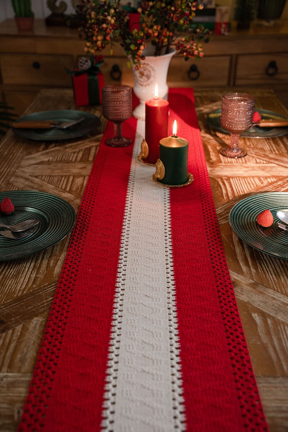 дорожка для стола из хлопка и льна в американском стиле, полосатая двухцветная ткань с кисточками, натуральный материал, праздничное украшение 2026 - $8.49 –P2