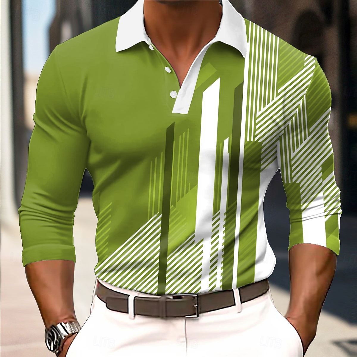 Herren Geometrisch Polo Langarm Polo-Shirts Hemden mit Kragen Business-Casual Geschäft Athleisure Alltagskleidung 3D-Druck Knöpfe Frühling Herbst Winter Rote Blau Orange 2026 - $22.99 –P4