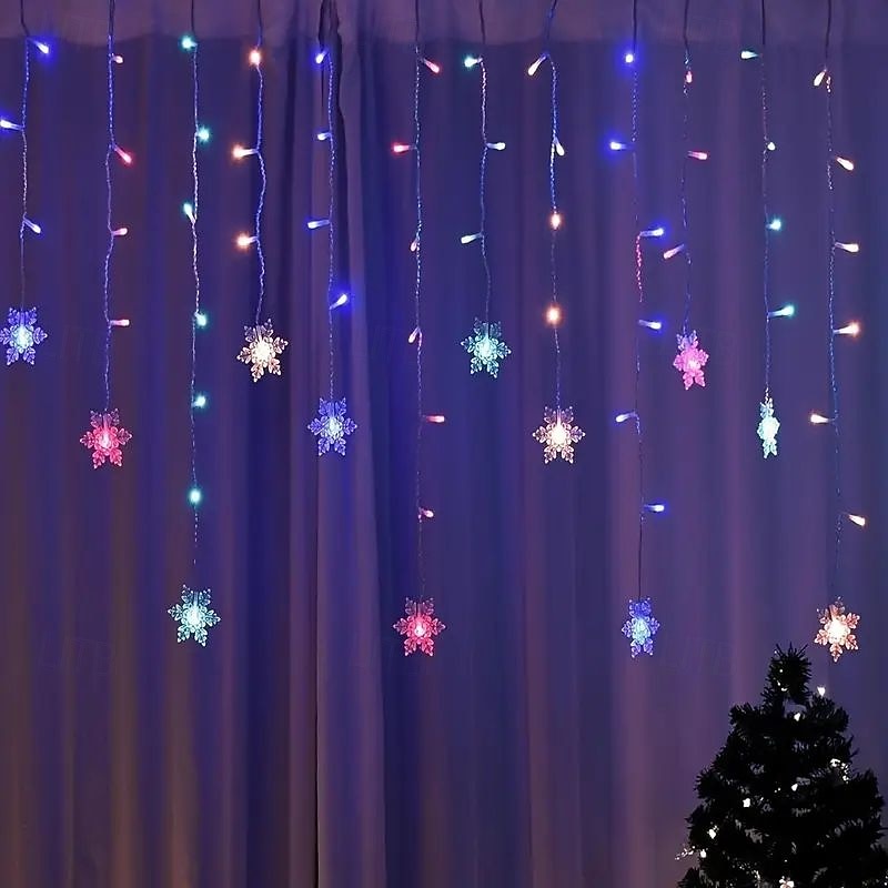 96LED Snowflake Curtain Lights 3.5m 8 Modes Lighting for Thanksgiving New Year Valentine's Day Home Balcony Living Room Garden Porch Atmosphere Decoration 2026 - $17.99 –P10