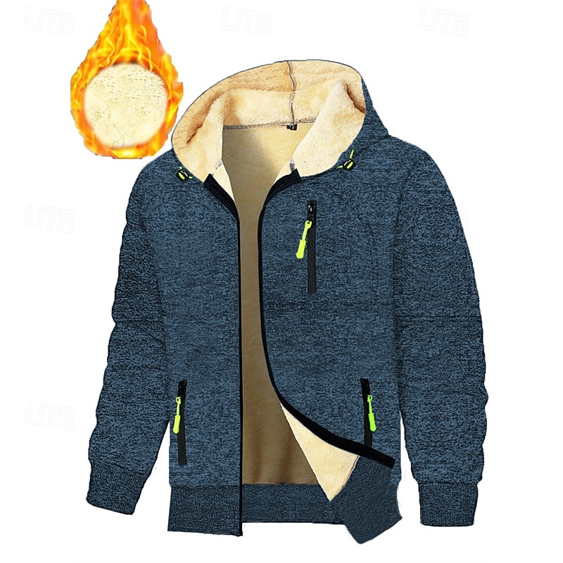 Voor heren Trui met capuchon Hoodie met volledige rits Sherpa Fleece Hoodie Spijkerbroekblauw Zwart Marineblauw Donkergrijs Capuchon Effen Lapwerk Sport & Outdoor Dagelijks Feestdagen Polyester 2026 - $28.99 –P13