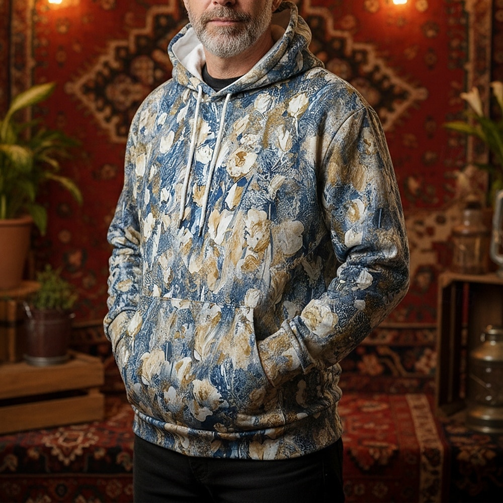 Bărbați Damasc Boho Paisley Flori Hanorac cu Glugă Modă Zilnic Capișon Vacanță Petrecere Haine de strada Albastru piscină Albastru Închis Imprimare Toamnă Iarnă Designer 2025 - $29.99 –P2