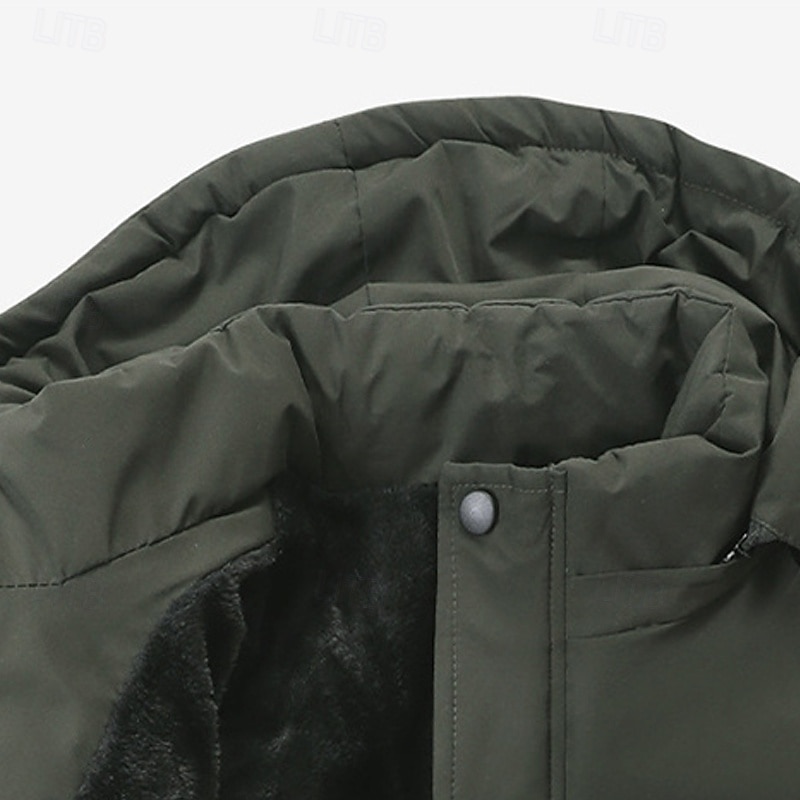 Men's Winter Coat Puffer Jacket Fleece Jacket Padded Jacket Pocket Polyster Vacation Daily Wear Date Long Fashion Casual Comfortable Thermal Warm Fall Winter Solid / Plain Color Black Blue Army Green 2026 - $59.99 –P5