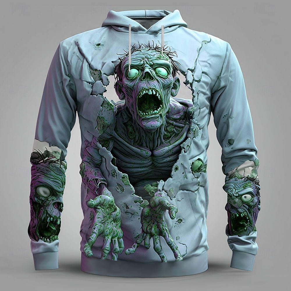 Herren Zombies 3D Kapuzensweatshirt Pullover Punk Übertrieben Gotisch Lässig Langarm Rundhalsausschnitt Mit Kapuze Club Streetwear Grau lila Blau Grün Khaki Kordelzug Herbst Winter Designer S M L XL 2026 - $33.99 –P4