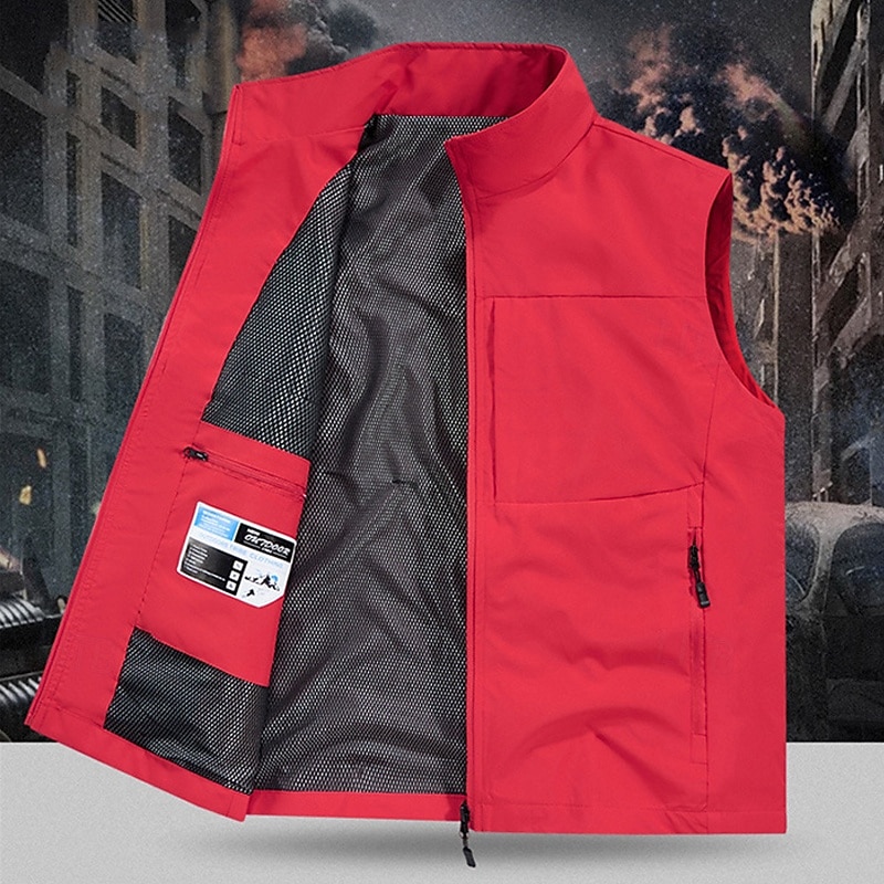 Herren Outdoor-Weste Weste Angelweste Outdoor Täglich Mode Lässig Frühling Herbst Tasche Polyester Bequem Einfach Reisverschluss Stehkragen Normale Passform Schwarz Rote Khaki Armeegrün Weste 2025 - $22.99 –P18