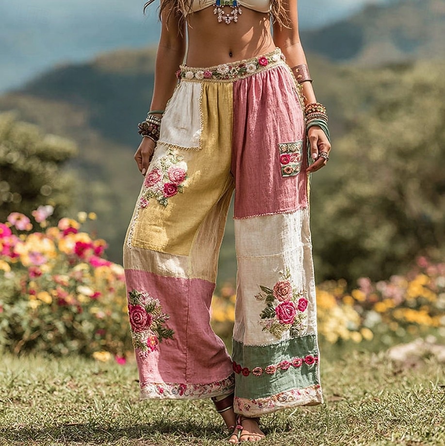 Γυναικείο Λινά Boho Φαρδιά Πόδια Chinos Παντελόνια Χαλαρά Διακοπές Vintage Μόδα Μήκος Φυλου Υψηλή Μέση Λουλουδένιο Γραφικό Σχέδιο Ψηφιδωτό Μαλακή Αναπνέουσα Μη Ελαστική Διακοπές Δρόμος Ανοιχτό Ροζ 2026 - $44.99 –P4