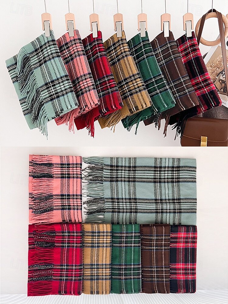 Juleruteskjerf til dame, varmt vinterskjerf med tartan og frynser, koselig motetilbehør til høytidsfester og utendørs bruk 2026 - $18.99 –P5