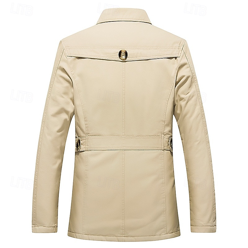 Herr Fleece-jacka Peacoat Trenchcoat Semester Dagligen Höst Vinter 100 % bomull Håller värmen Ytterkläder Kläder Mode Klassisk Slät Ficka Kavajslag Enkelknäppt 2025 - $48.99 –P2