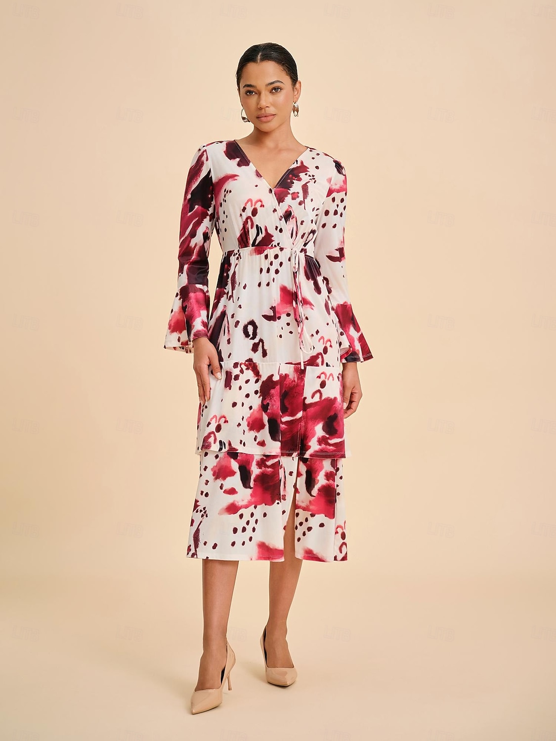 Da donna Femminile Vestito Casual Borgogna Manica Lunga Maniche Corte Estate Primavera Tutte le stagioni Scollo a V Elegante XS S M del 2025 a $97.99 –P3